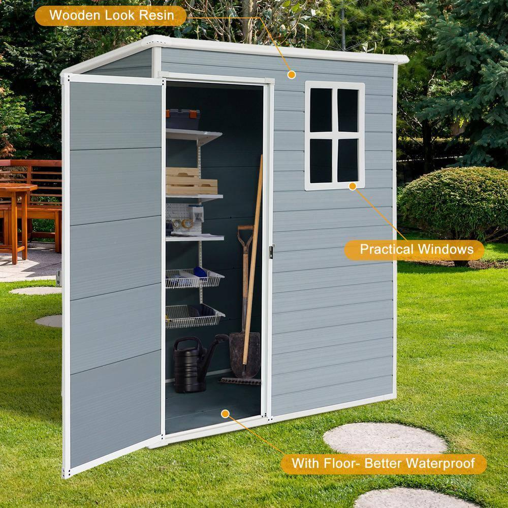 Mondawe 5' × 3' Metal Outdoor Storage Shed with Door & Lock, Waterproof Garden Storage Tool Shed with Base Frame for Backyard Patio,Grey
