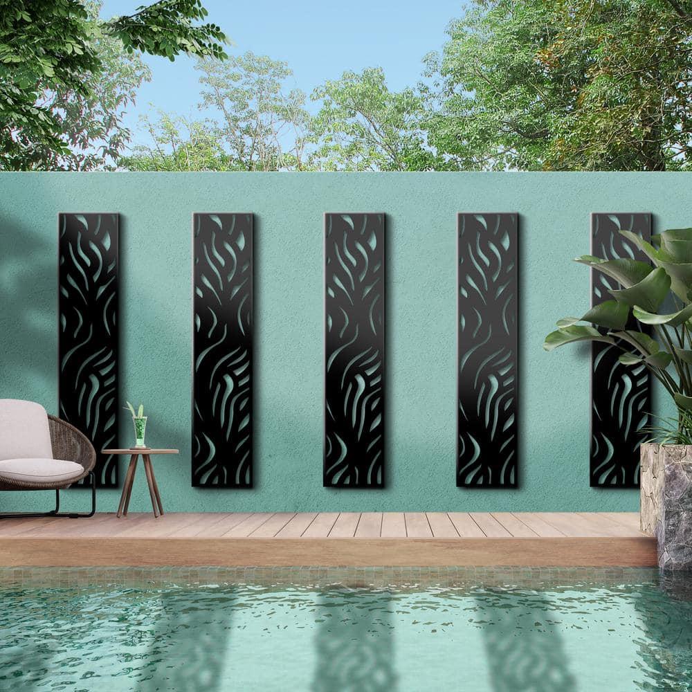 OUTDECO 16"x72" Waves Galvanized Steel Wall and Fence Extension Privacy Panel, Black