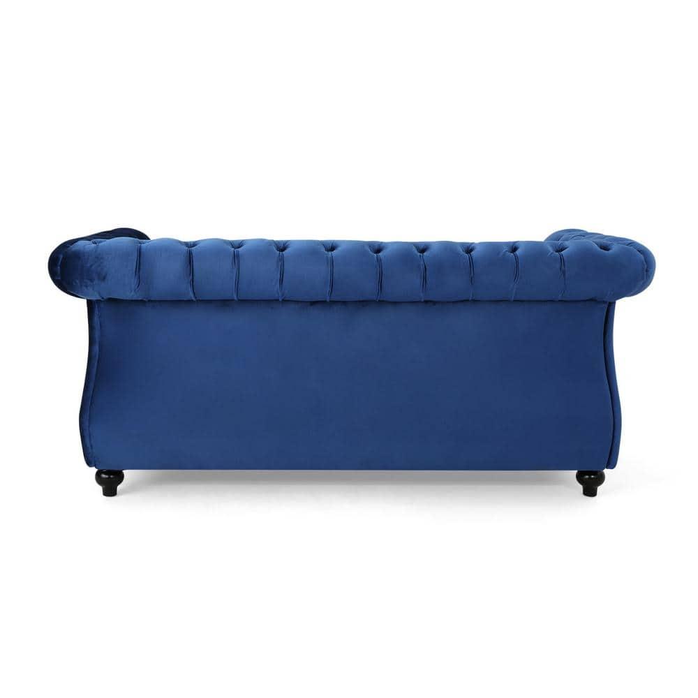 Ember Interiors Aaniya Velvet Chesterfield Loveseat Sofa, Navy Blue