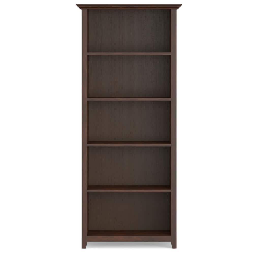 Simpli Home Amherst 30"W Solid Wood 5 Shelf Bookcase with Adjustable Shelves