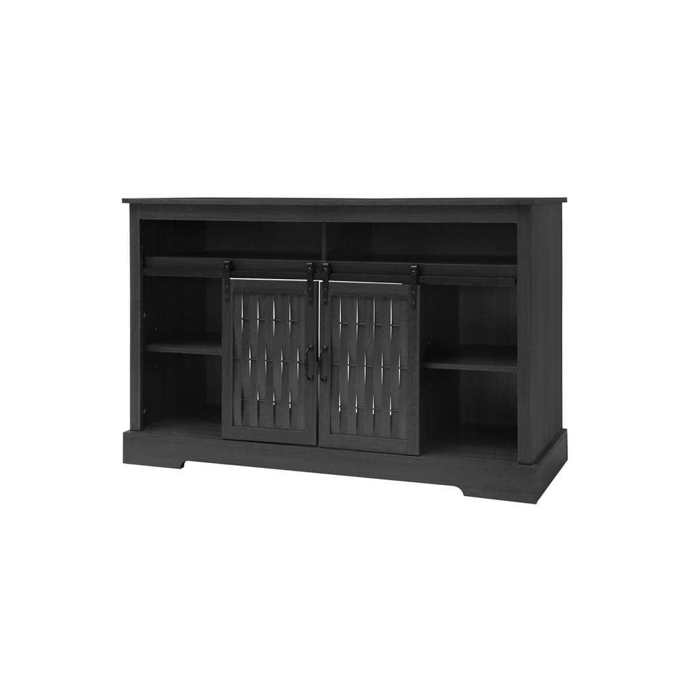 58 in. TV Stand for TVs up to 65 in. With 23 in. Embedded Electric Fireplace and Sliding Barn Door in Dark Gray