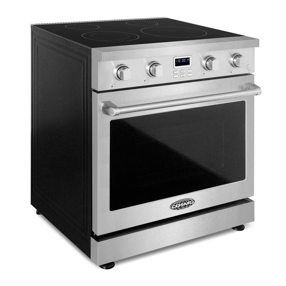30 in. 4.8 cu. ft. Electric Range with 4-Burner Glass Cooktop and Convection Oven in Stainless Steel