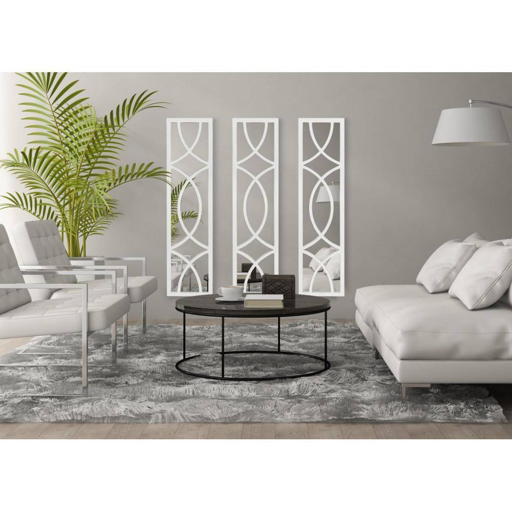 Kate and Laurel Tolland Decorative Wooden Panel Wall Mirror, 12" x 48", Soft White, Rustic Windowpane Accent Piece