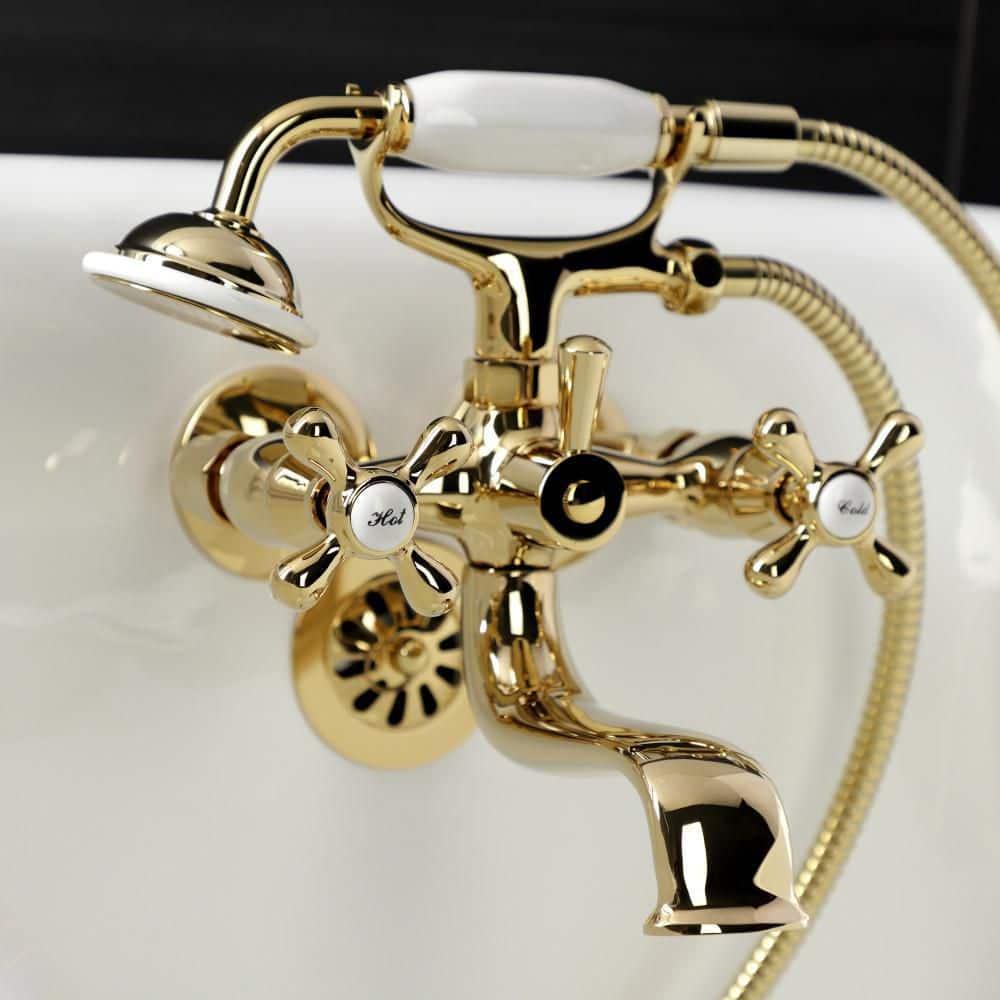 Kingston Brass Kingston Brass Kingston Three-Handle 2-Hole Tub Wall Mount Clawfoot Tub Faucet with Handshower KS225ORB