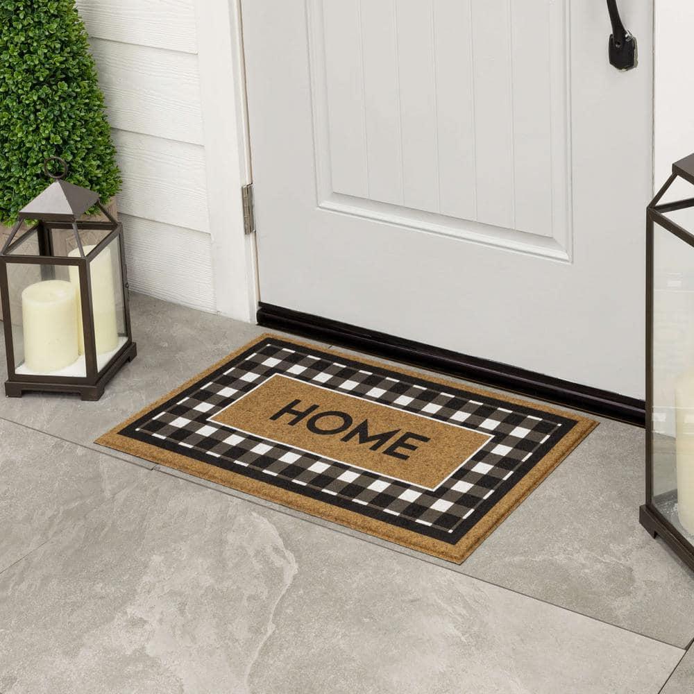 Fall Welcome Home Black/White Geometric Weather Resistant Door Mat