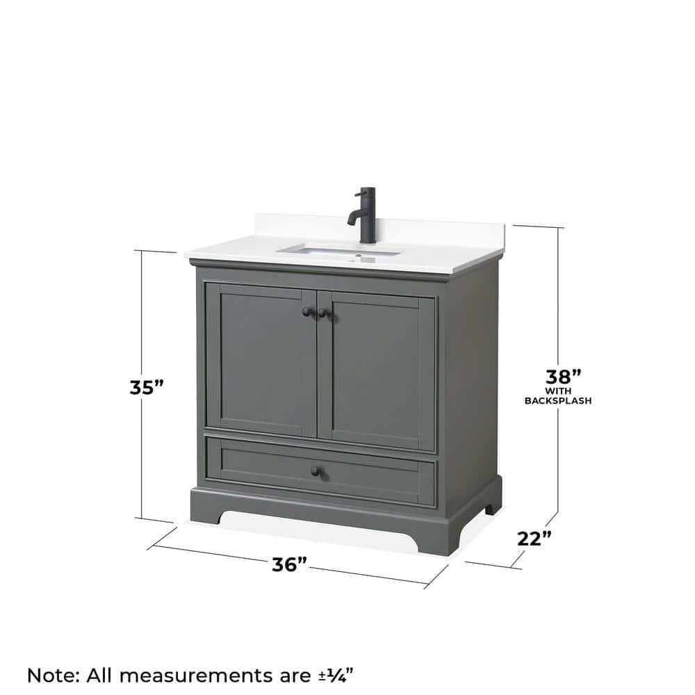 Deborah 36" Dark Gray Vanity with White Marble Top and Mirror