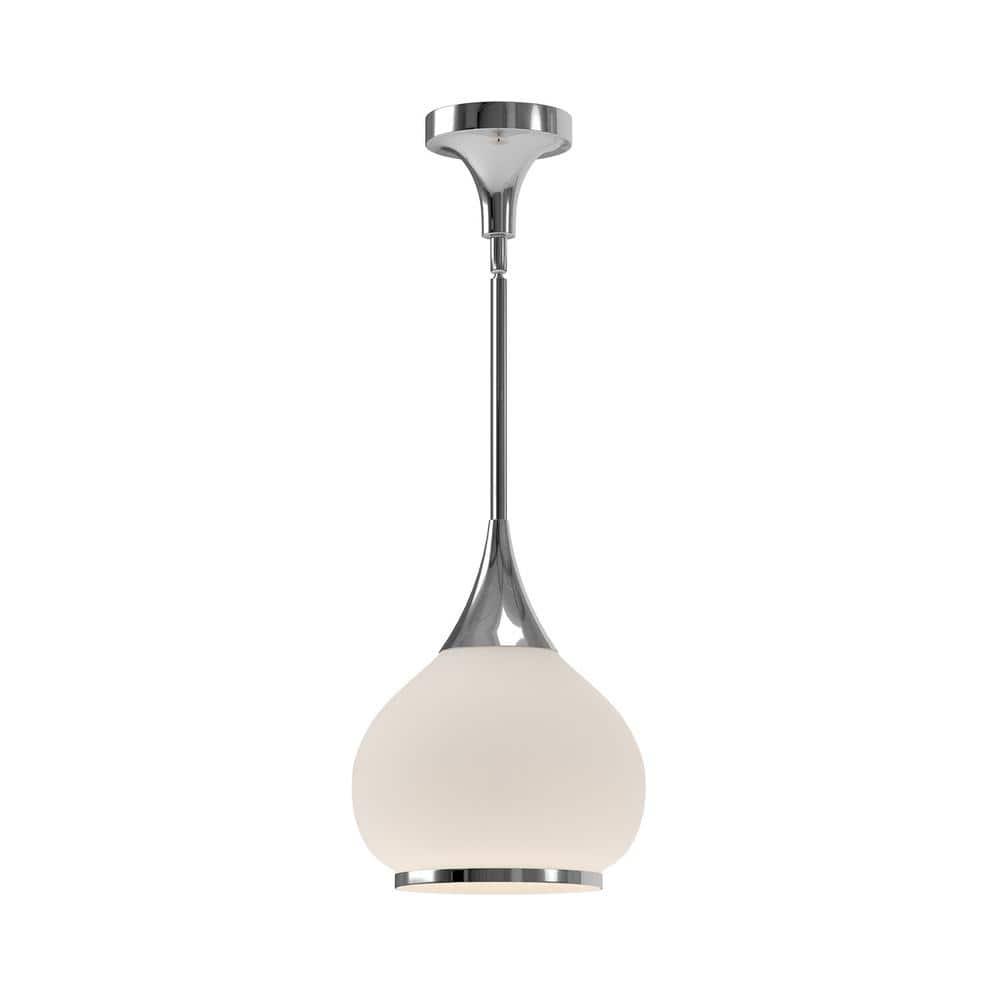 Chrome and Matte Black Glass Bowl Pendant Light