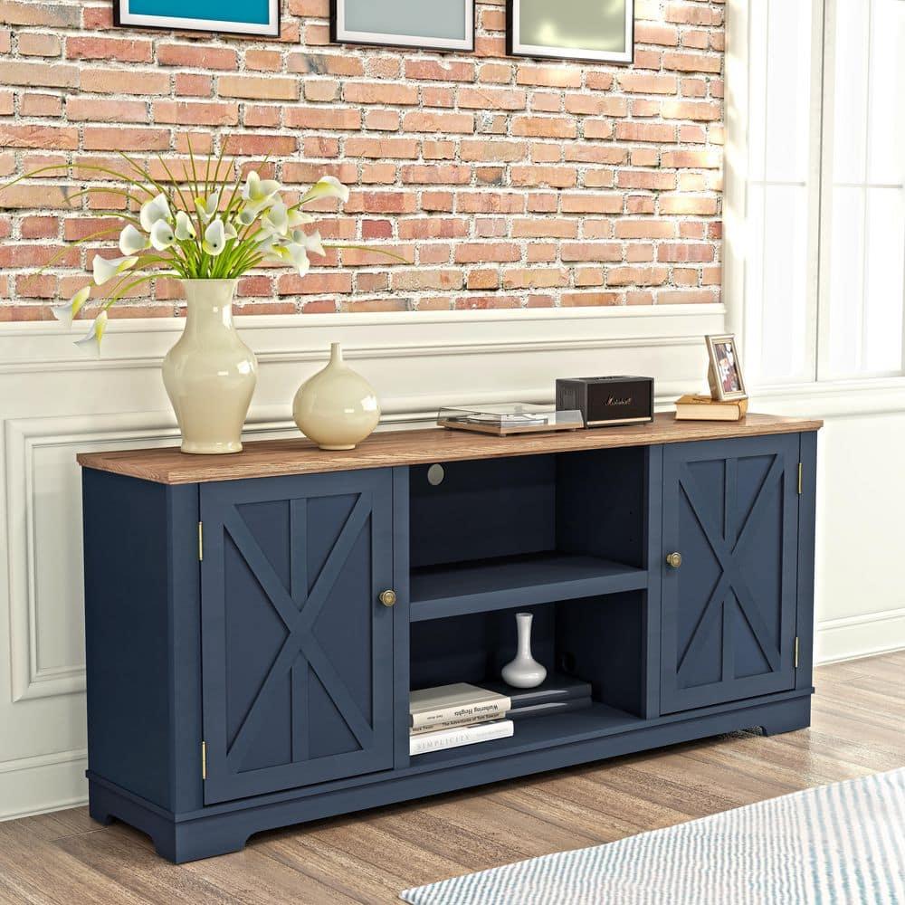 70" Classic Style TV Stand for TVs up to 78" Navy - Festivo: Media Console with Adjustable Shelves