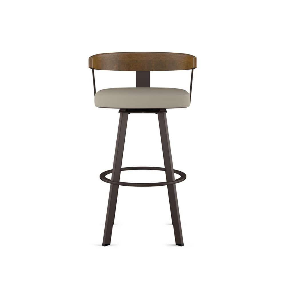 Amisco Lars Upholstered Barstool Greige/Dark Brown: Chic Urban Frame, Faux Leather, Steel Base, 300 lbs Capacity