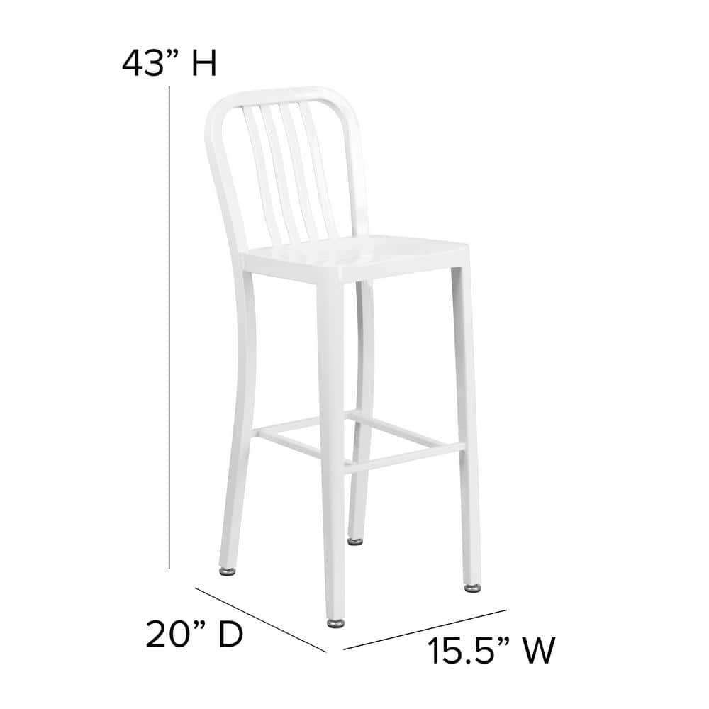Flash Furniture Commercial Grade 30" High White Metal Indoor-Outdoor Barstool with Vertical Slat Back