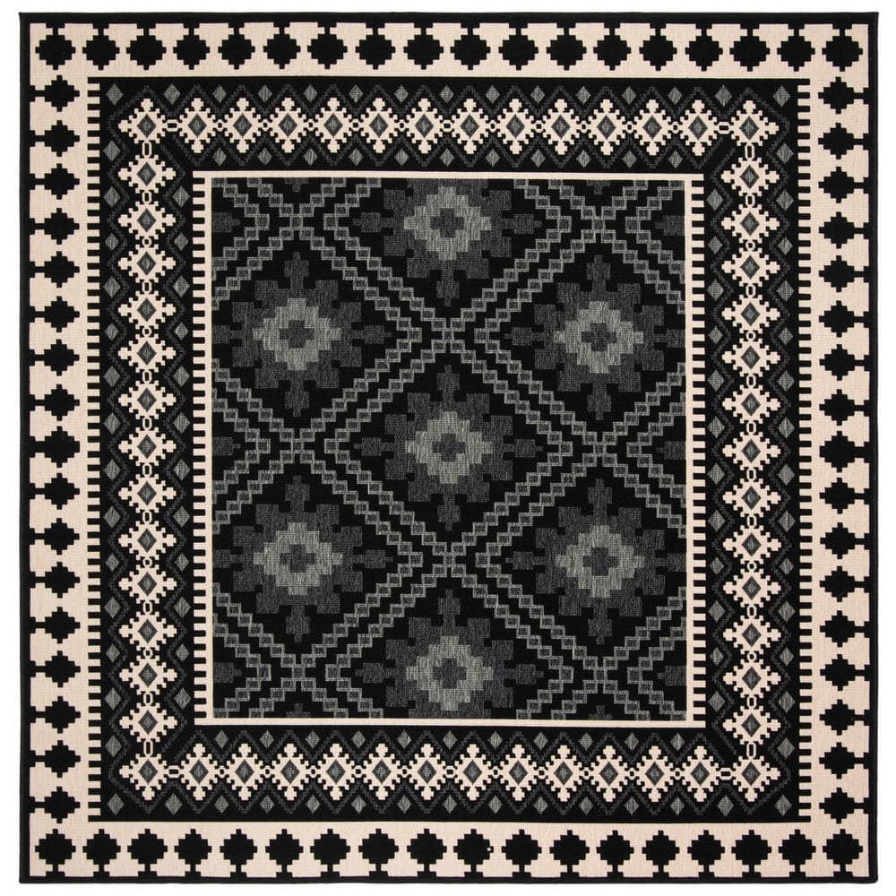 Veranda VER099 Power Loomed Indoor/Outdoor Area Rug - Black/Creme - 5'3"x5'3" - Safavieh.