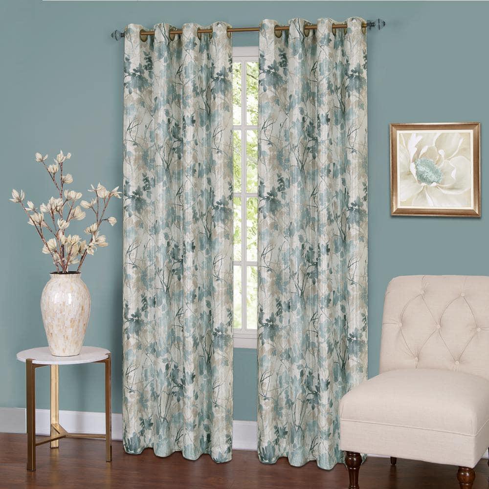 Kate Aurora Country Living 100% Thermal Lined Grommet Top Floral Room Darkening Curtains - 50 in. W x 63 in. L, Blue