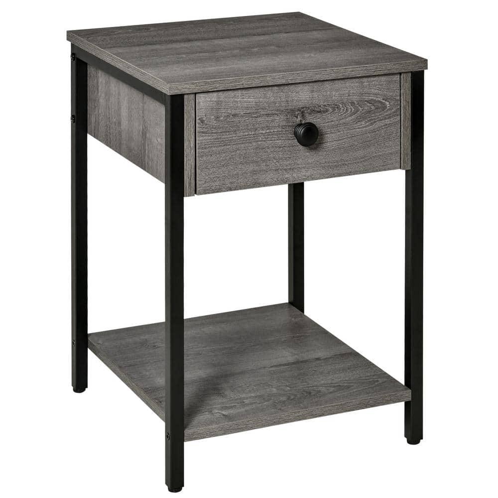 HOMCOM Industrial End Table with Storage Shelf, Accent Side Table with Drawer for Living Room, Gray