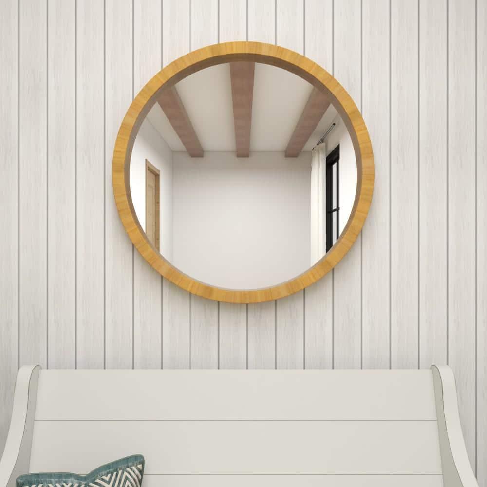 DecMode 32" x 32" Brown Minimalistic Wall Mirror with Natural Wood Grains