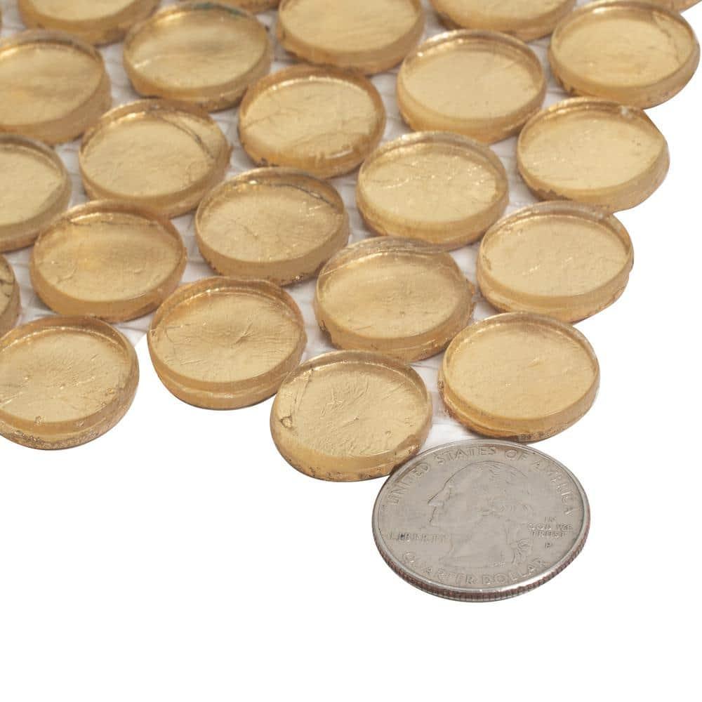 Apollo Tile   10 pack 12.2-in x 12.2-in Gold Penny Round Glass Mosaic Wall Tile (10.34 Sq ft/case)