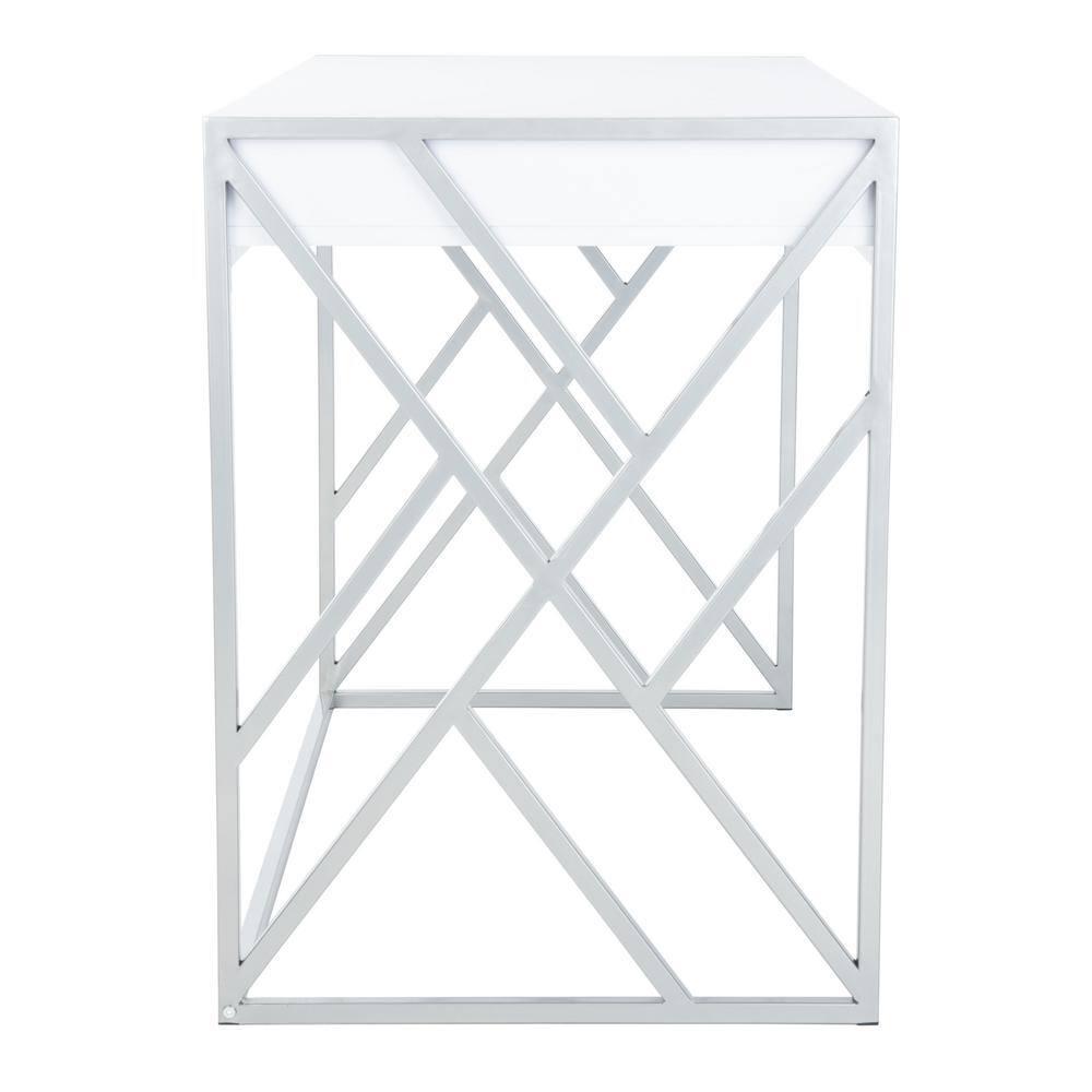 Elaine 1 Drawer Desk - White/Silver - Safavieh
