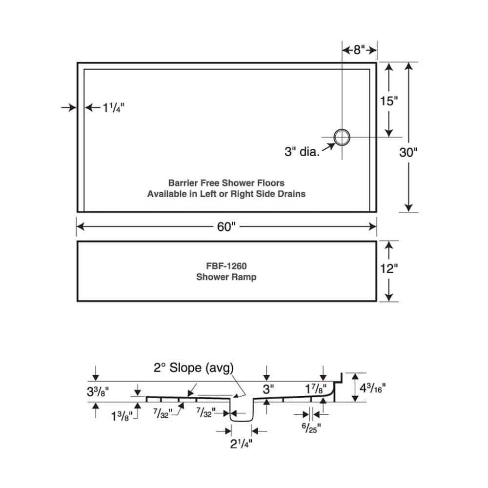 30'' W 60'' D Rectangular Single Shower Base