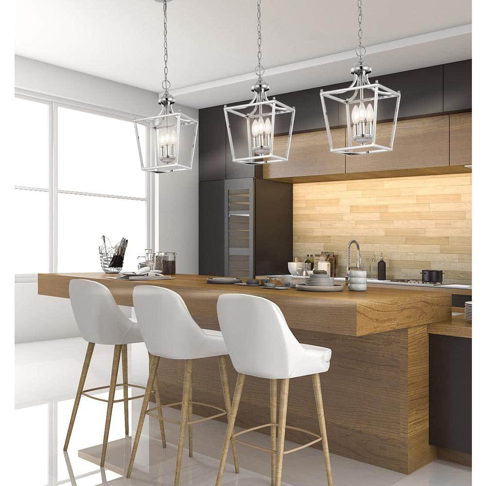 Camden 10" 3-Light Iron Classic Midcentury Pendant Lantern, Chrome