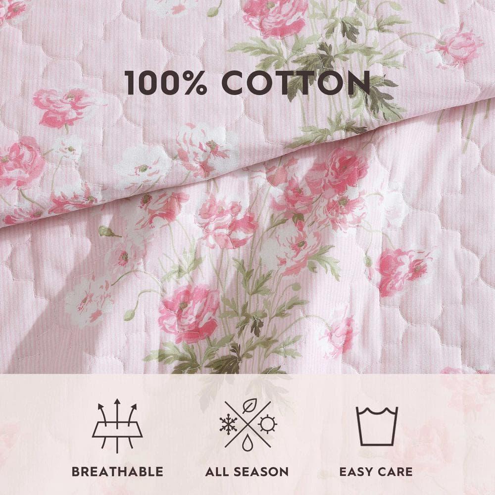 Laura Ashley Veronicas Bouquet Cotton Reversible Pink Quilt Set