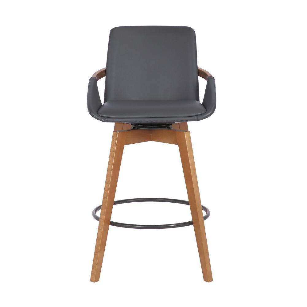 26" Baylor Faux Leather Wood Swivel Counter Height Barstool Gray/Walnut - Armen Living
