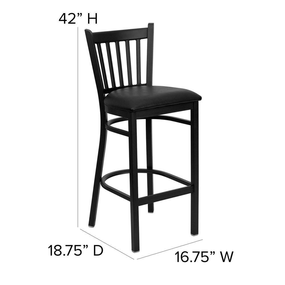 Flash Furniture HERCULES Series Black Vertical Back Metal Restaurant Barstool - Black Vinyl Seat