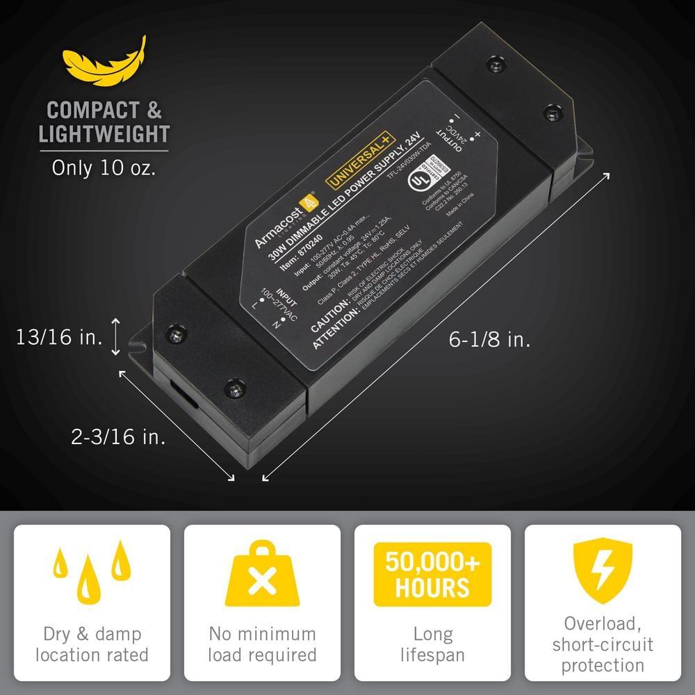 Armacost Lighting Universal+ Dimmable LED Driver 24V DC, Electronic Transformer ELV/MLV/TRIAC 870240