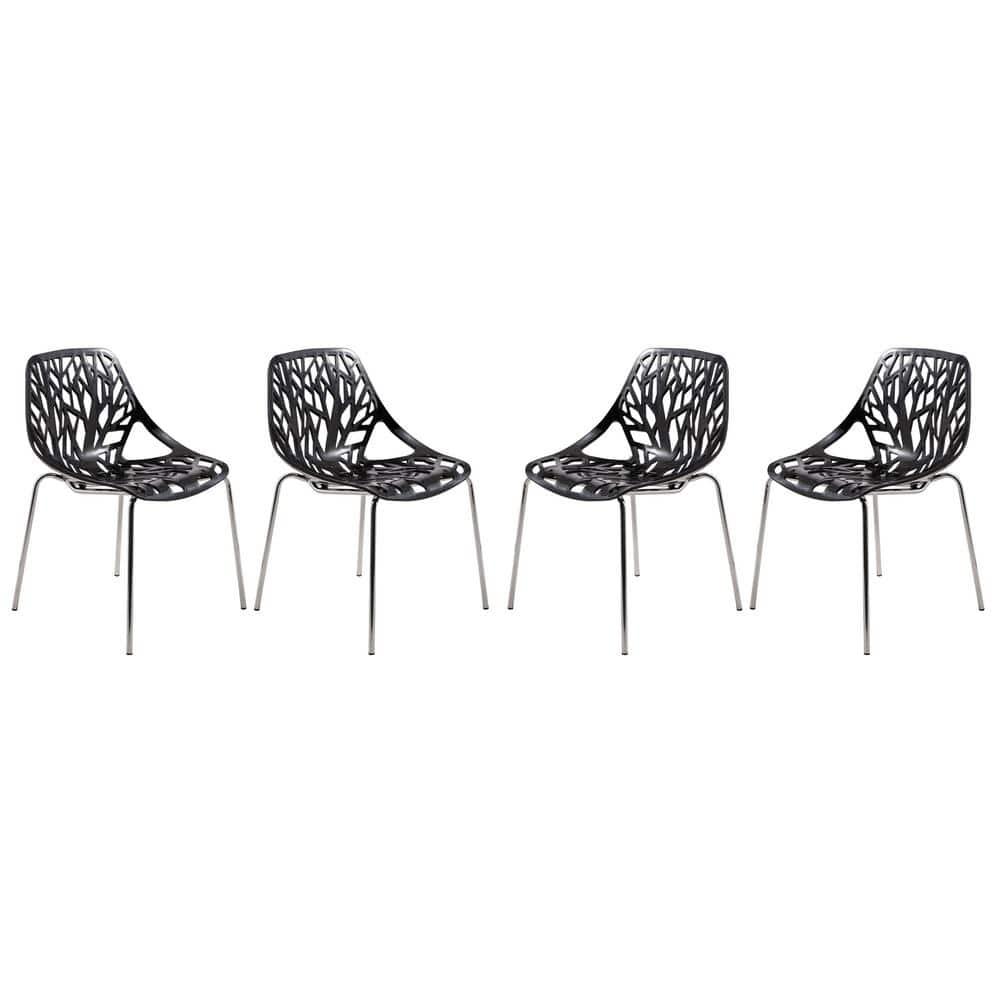 LeisureMod Asbury Stackable Dining Chair, Set of 4 - Black
