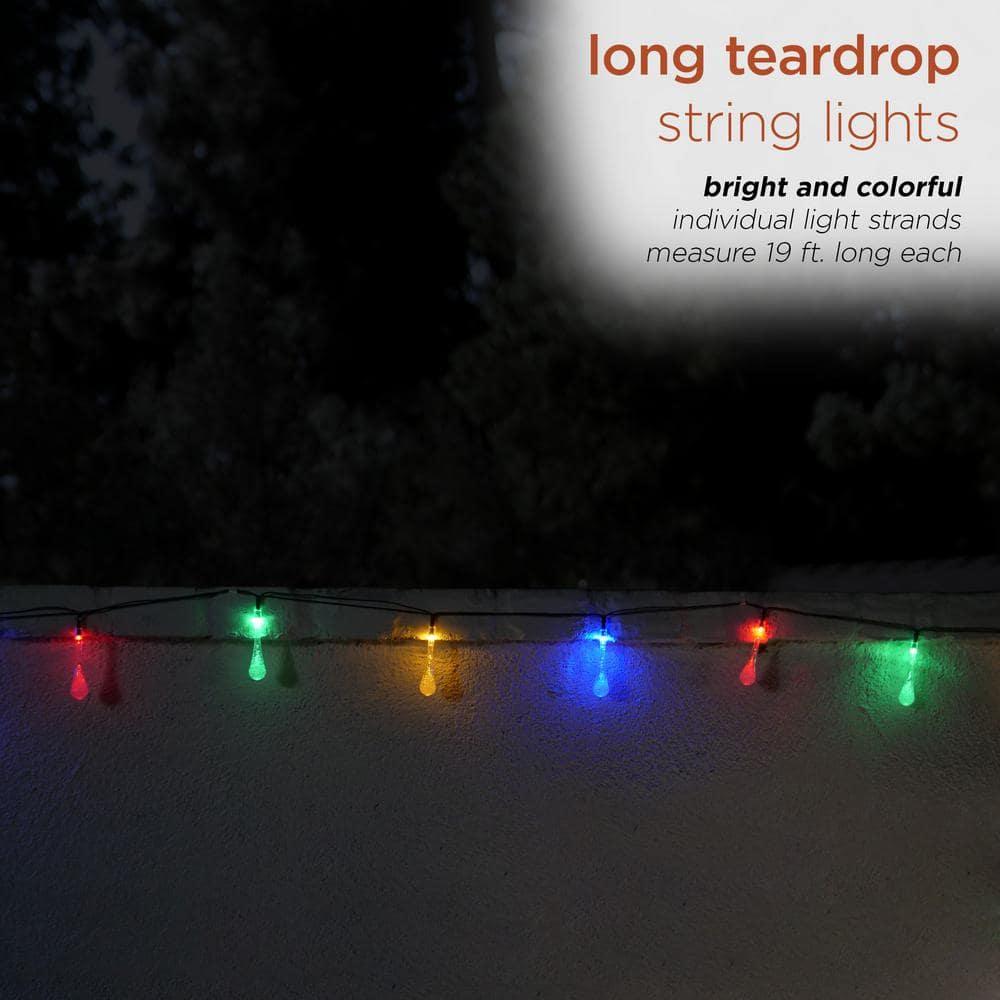 20ct Solar Powered Dual Function Teardrop Integrated LED Bulb String Lights - Black Wire - Alpine Corporation