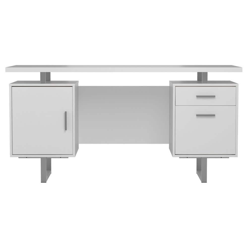 Lawtey 2 Drawer Office Desk White High Gloss - Coaster: Modern Home Office Furniture with File Storage