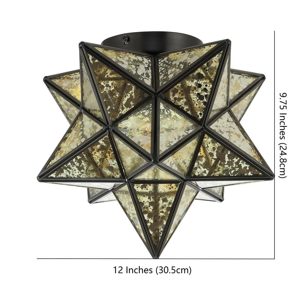 Stella 12" Moravian Star Metal/Mercury Glass LED Flush Mount, Oil Rubbed Bronze