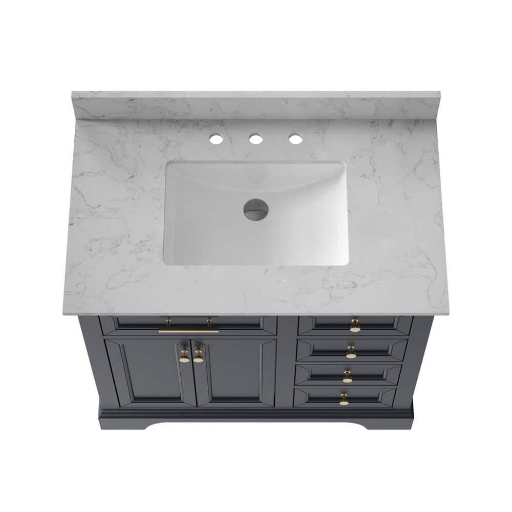 DeerValley Heritage 36'' Fully Assembled Single Bathroom Vanity with Backsplash, 3 Colors Available White/ Navy Blue/ Gray