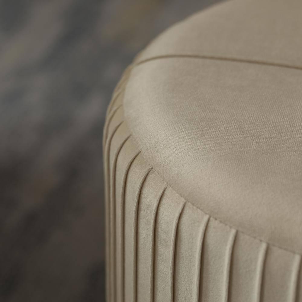 Fabulaxe Round Velvet Ottoman Stool Raised with Hairpin Gold Base, Cream, Small