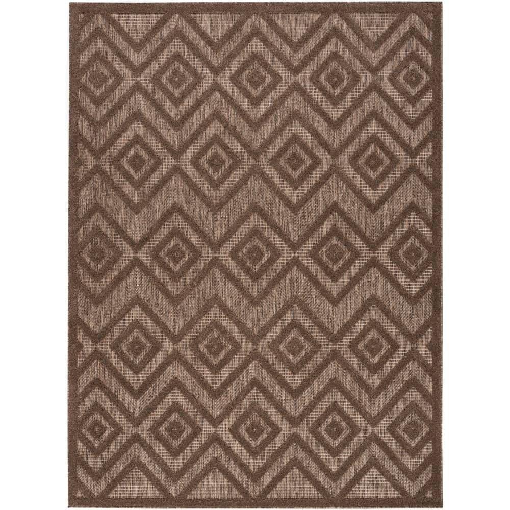Nourison Versatile Diamond Geometric Flatweave Indoor Outdoor Area Rug Brown 5' x 7'