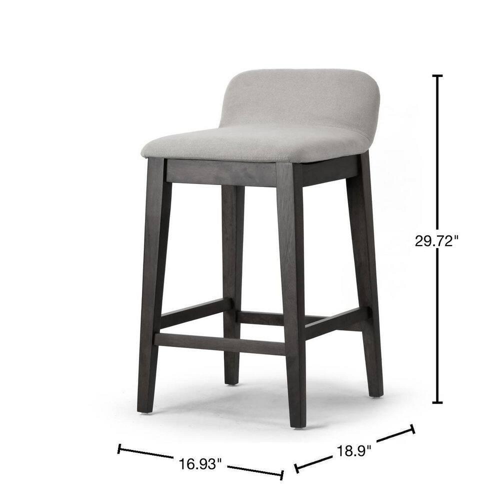Set of 2 Atia Black Rubberwood Counter Stool with Low Back Fabric Seat