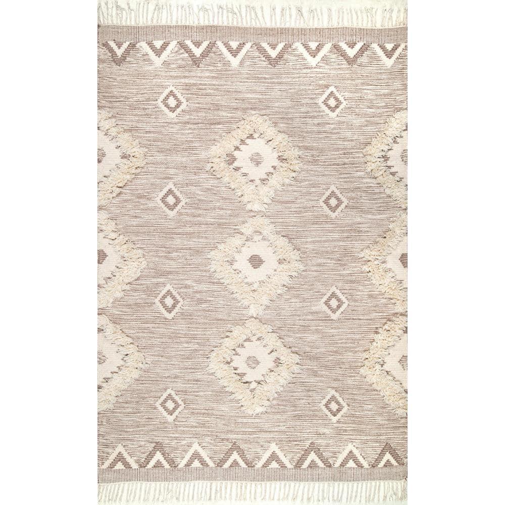 Nuloom Savannah Geometric 2x3 Wool Accent Indoor Area Rug for Living Room Bedroom Dining Room Entryway Kitchen, Beige/Ivory