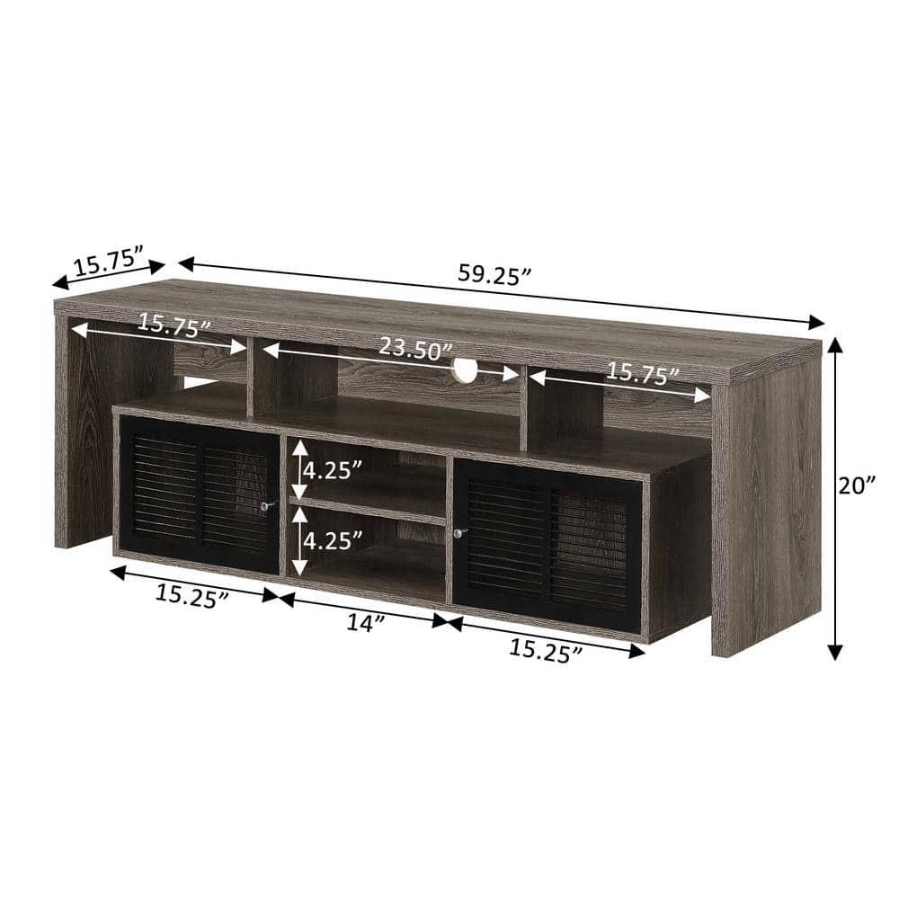 Convenience Concepts Lexington TV Stand with Storage Cabinets and Shelves, Maximum Screen Size 65", Weathered Gray & Black