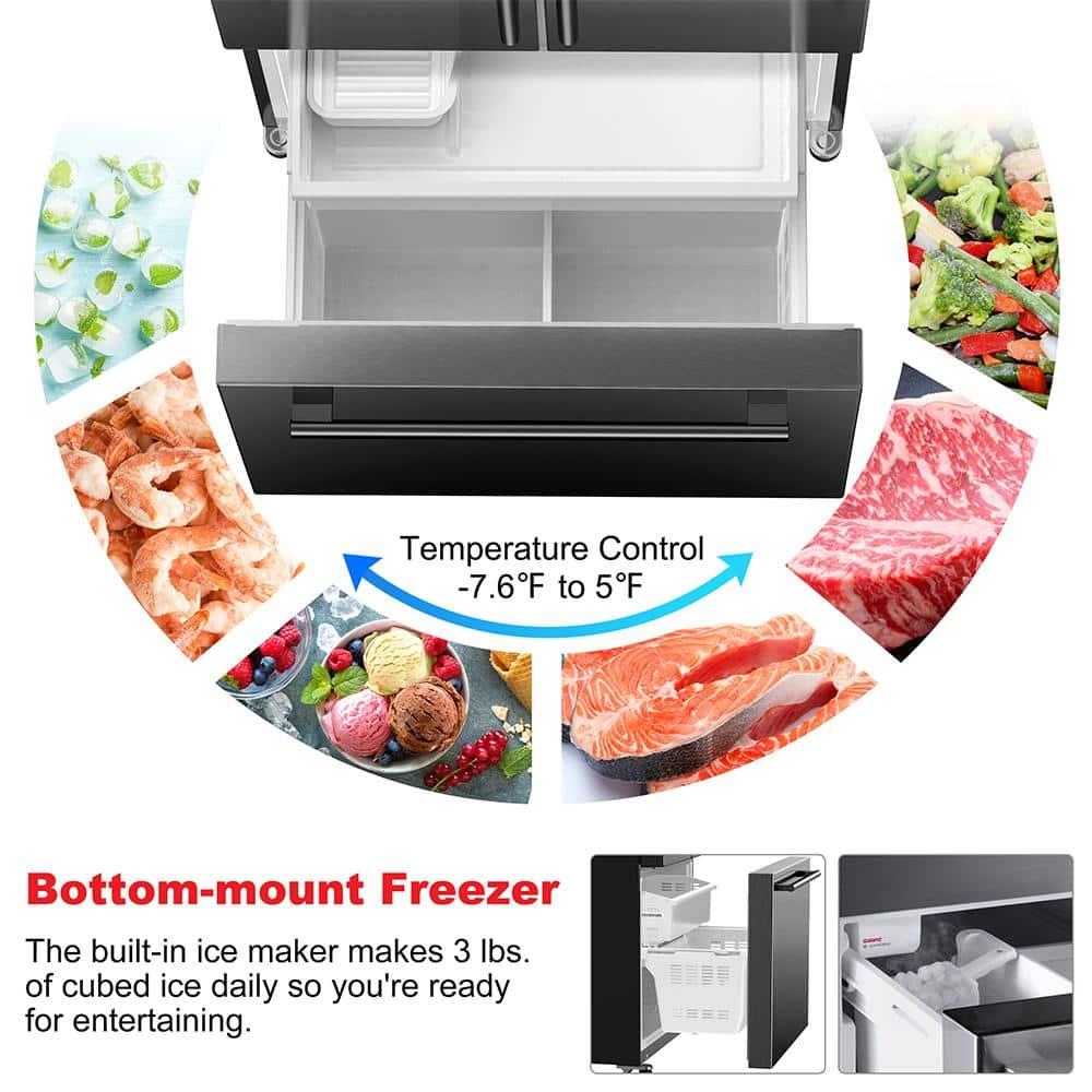 Galanz 18-Cu. ft Counter Depth 3-Door French Door Refrigerator, Stainless