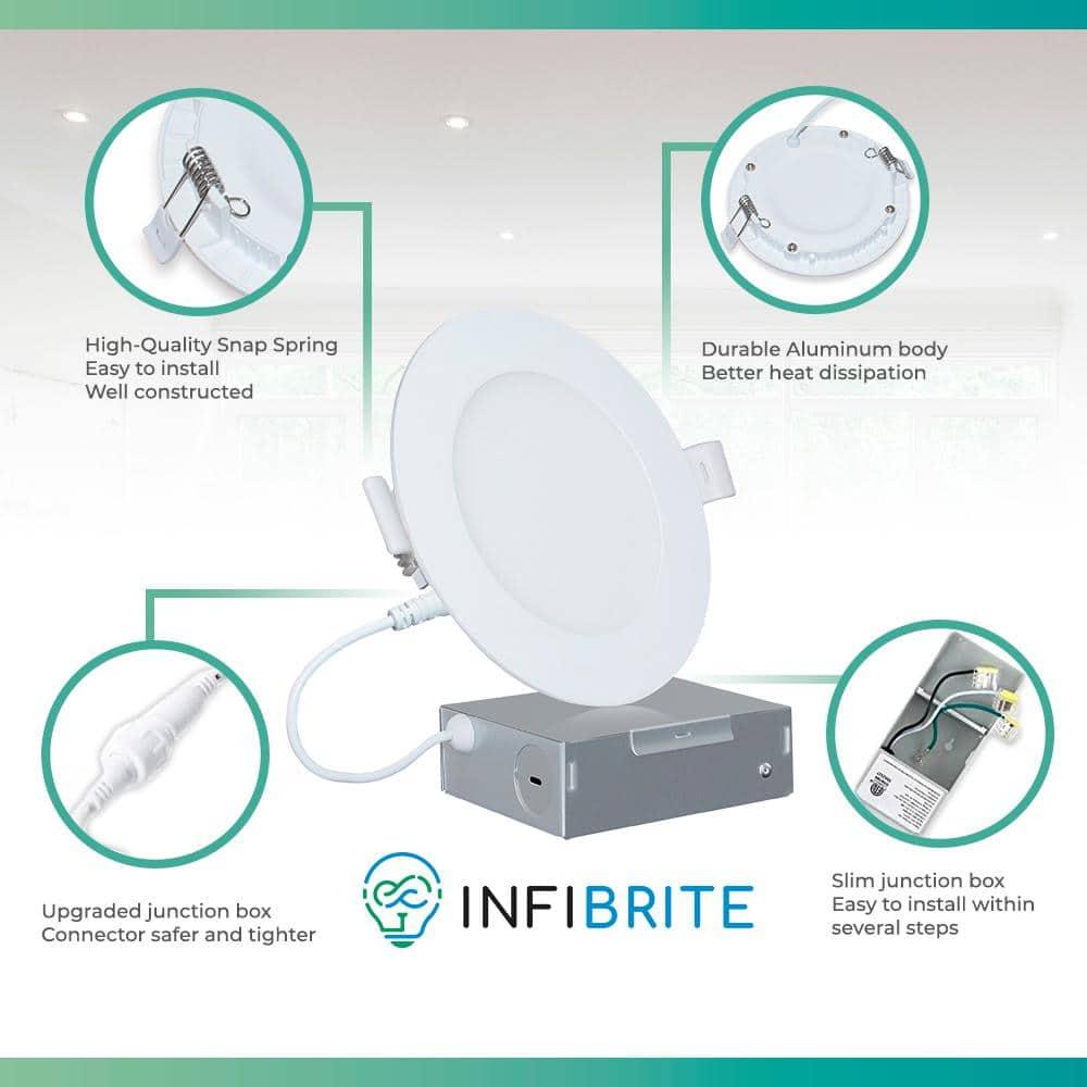 Infibrite IB-002-1-12W-HLW-24PK 6'' Tunable Color Temperature Dimmable Air-Tight IC Rated LED Canless Recessed Lighting Kit (Set of 24)