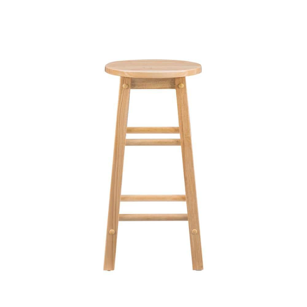 Linon Sims Classic 24" Backless Round Counter Stool in Natural Brown Rubberwood