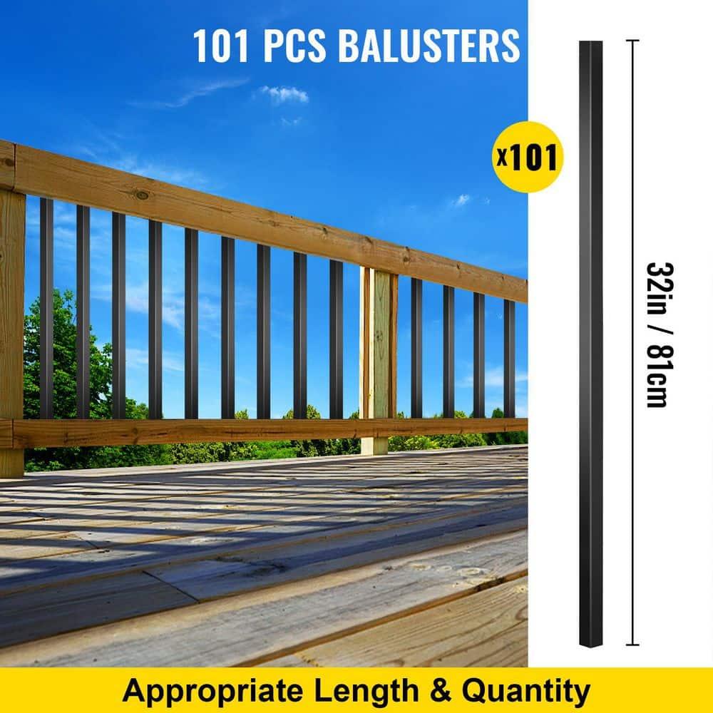 KFFKFF Aluminum Alloy Deck Railing for Wood and Composite Deck, Square Baluster for Outdoor Stair Deck Porch Deck Balusters, 101 Pack Metal Deck Spindles, 32"x0.8" Staircase Baluster with Screws