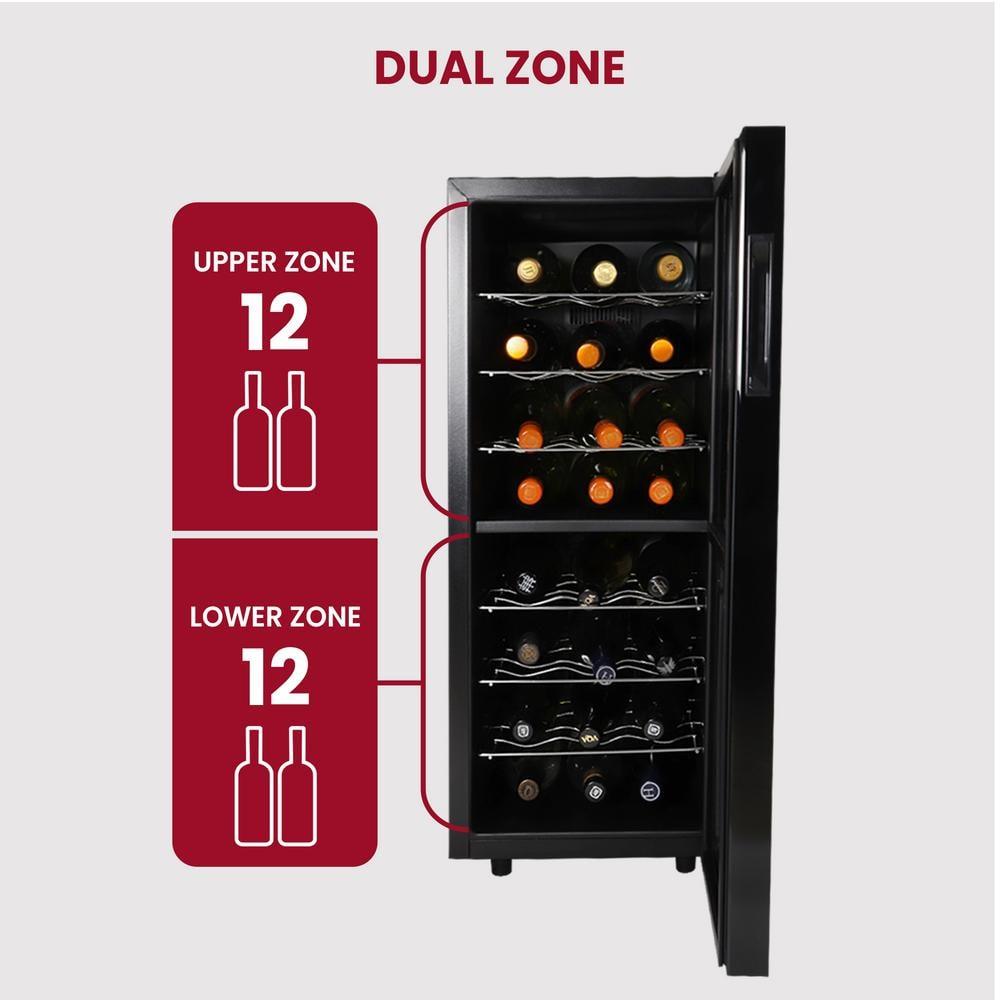 24 Bottle Dual Zone Wine Cooler, Black, 2.4 cu. ft. (68L) Freestanding Wine Fridge