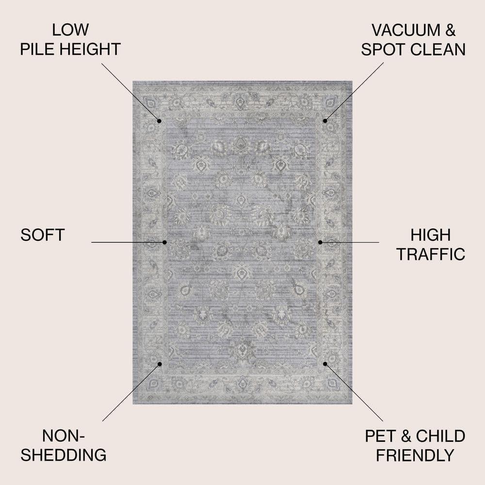 4' X 6' Modern Persian Vintage Moroccan Traditional Area Rug, Light Gray - JONATHAN Y