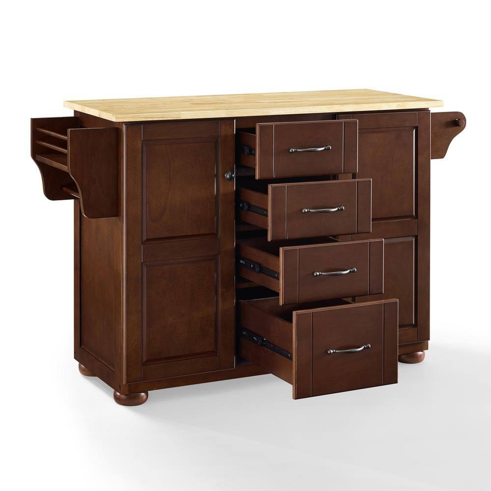 Crosley Eleanor Natural Wood Top Kitchen Island in Mahogany