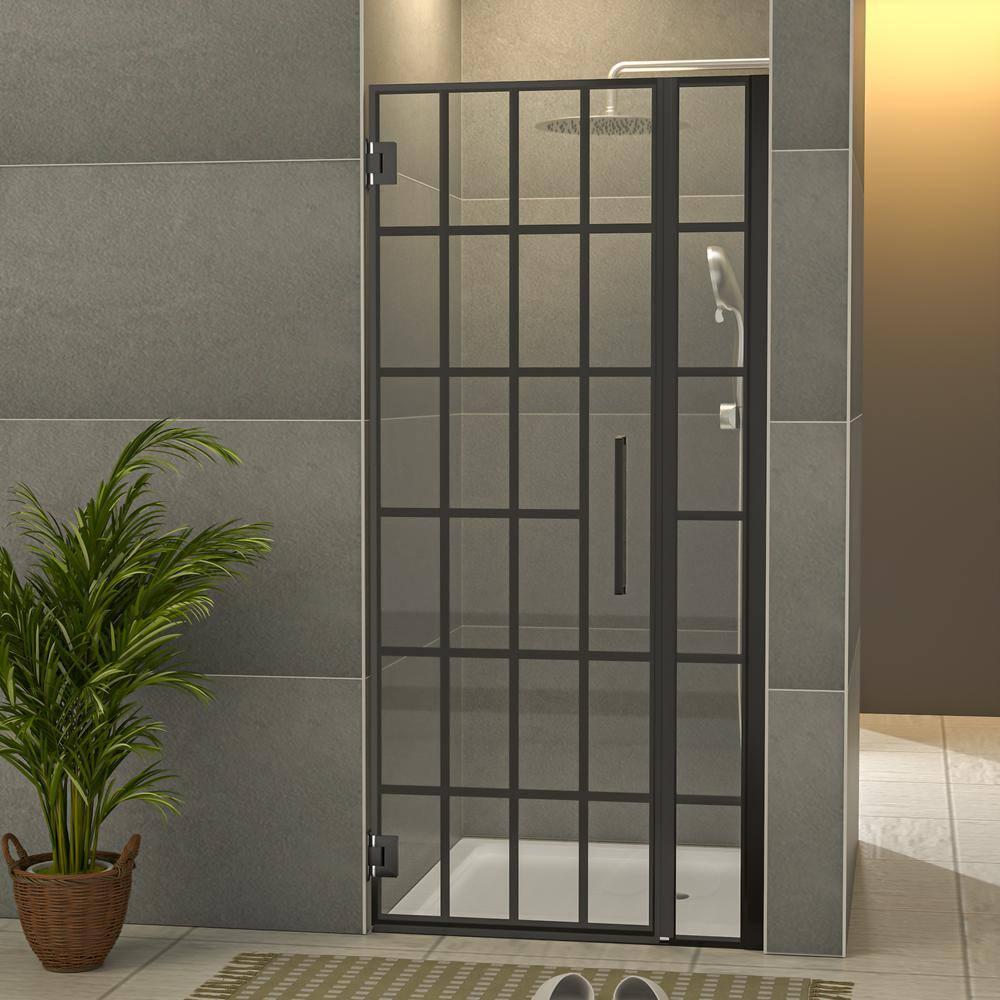 40" W x 72" H Wall Hinged Frameless Shower Door with Pattern Tempered Glass