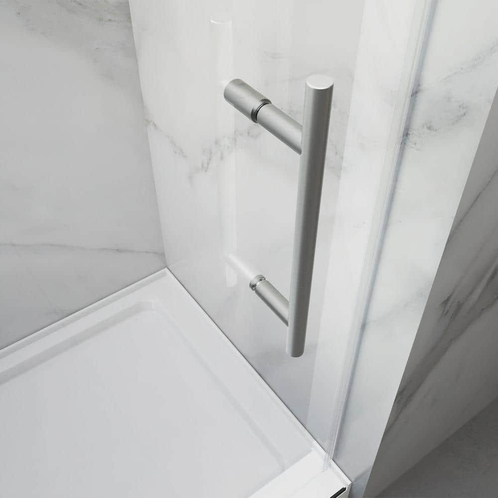 56-60 in. W x 76 in. H Sliding Frameless Shower Door in Brushed Nickel Finish with 5/16 in. (8 mm) Tempered Glass