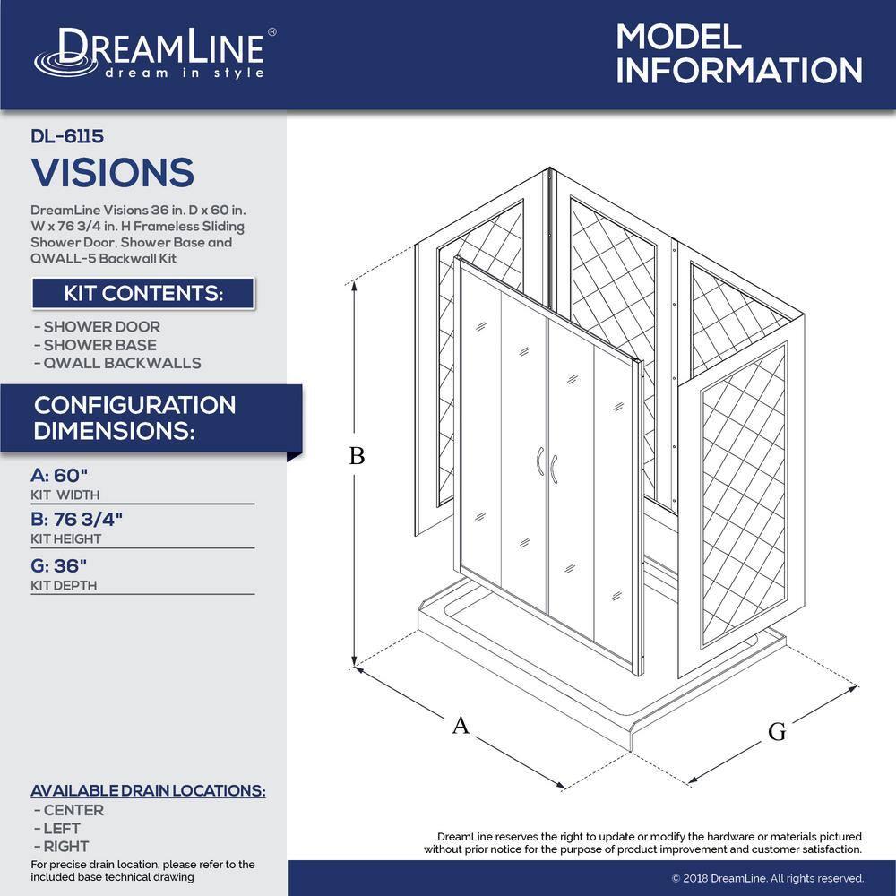 Visions 60" x 36" x 76.75" Frameless Shower Enclosures