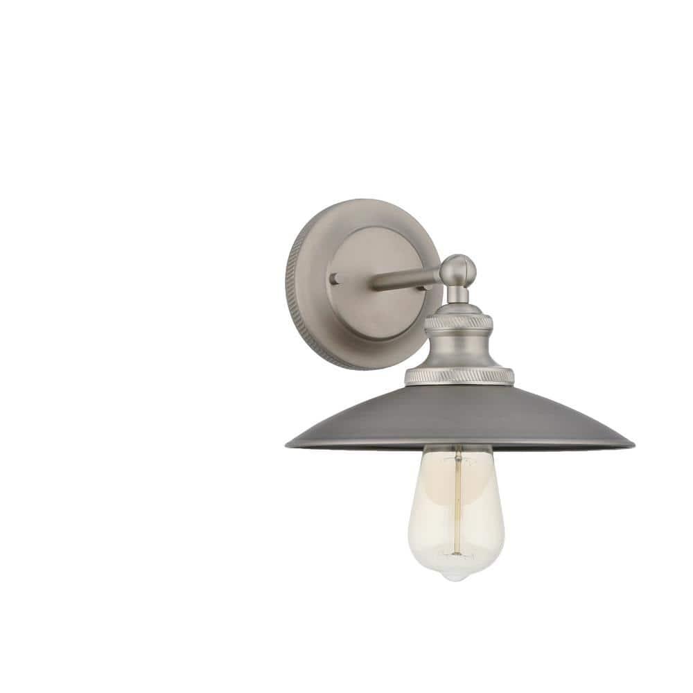 Progress Lighting Archives 1-Light Adjustable Swivel Wall Sconce, Antique Nickel, Natural Brass Accents, Shade Included