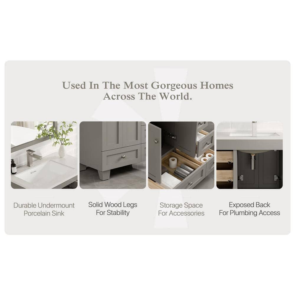 Eviva Happy 30" x 18" Transitional Gray Bathroom Vanity with White Carrara Marble Countertop
