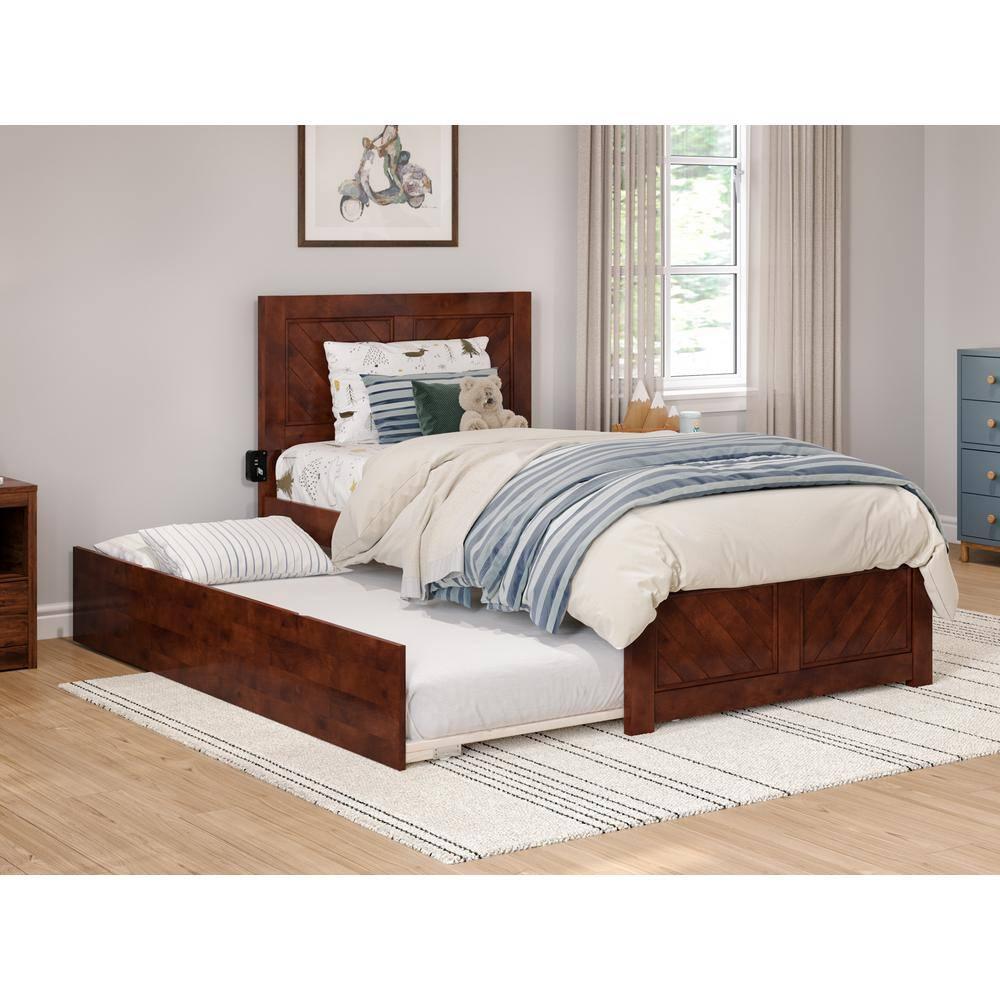 AFI Canyon Walnut Solid Wood Platform Bed with Matching Footboard & Twin Trundle, Twin