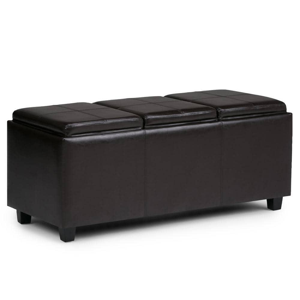 Simpli Home Avalon Extra Large Storage Ottoman with 3 Serving Trays